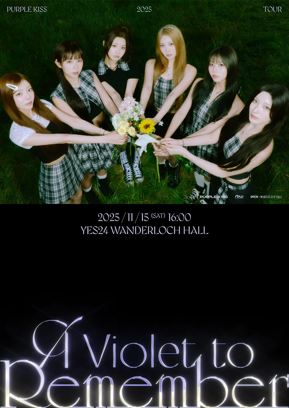 Purple Kiss 2025 tour poster for "2025 PURPLE KISS Tour "A Violet to Remember" in Seoul, South Korea"