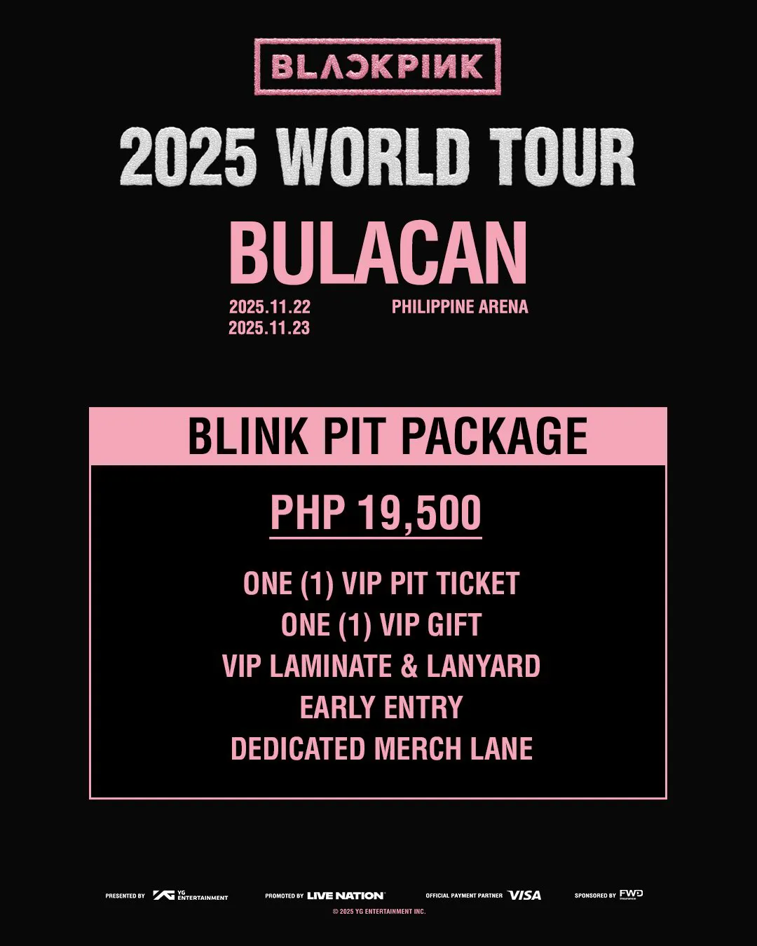 BLACKPINK World Tour 2025 ticket BLINK Pit package details, including event date, venue, and pricing in Bulacan