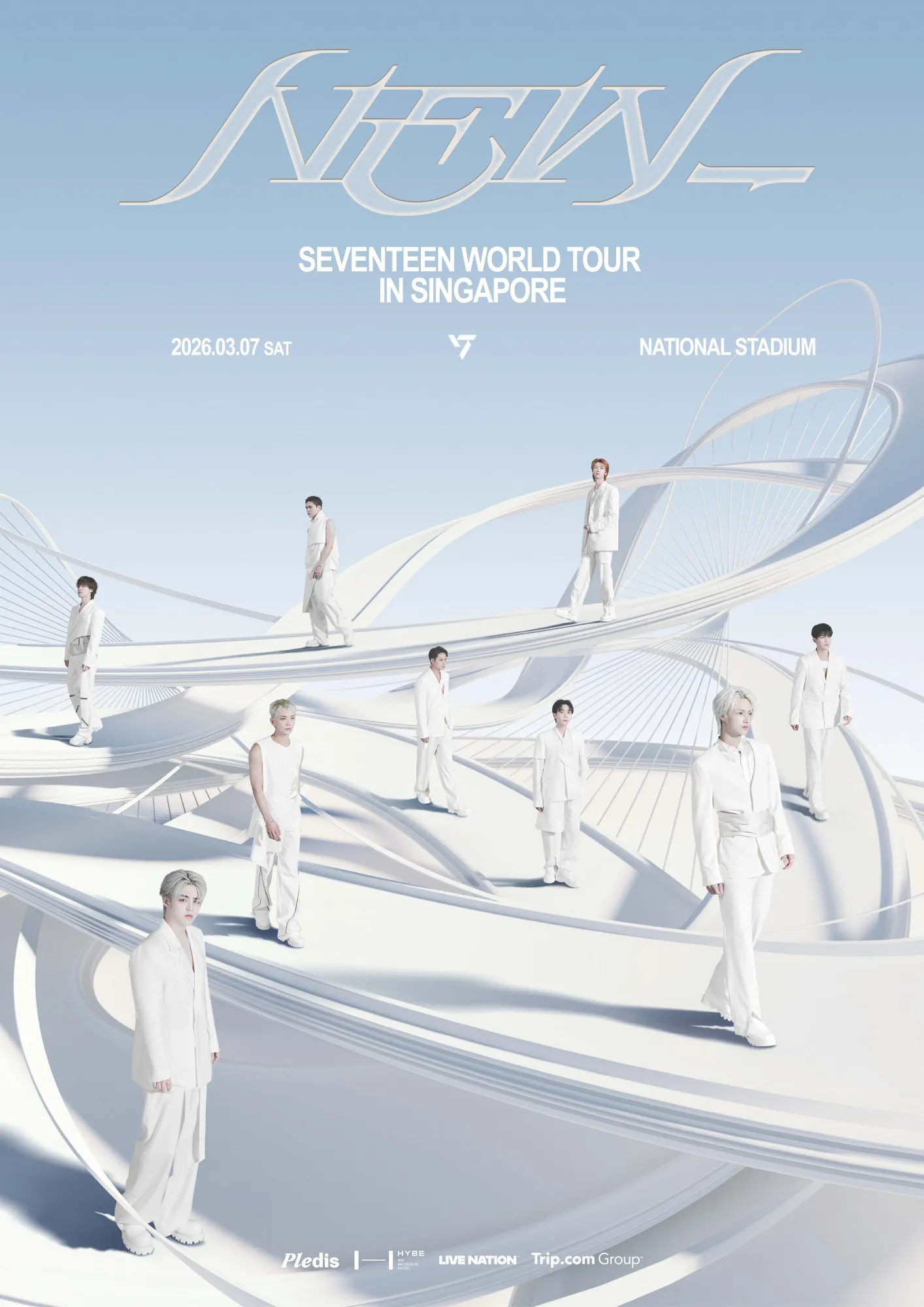 Promotional poster for SEVENTEEN WORLD TOUR NEW_ 2026 IN SINGAPORE – Saturday, March 7, 2026 at National Stadium Singapore
