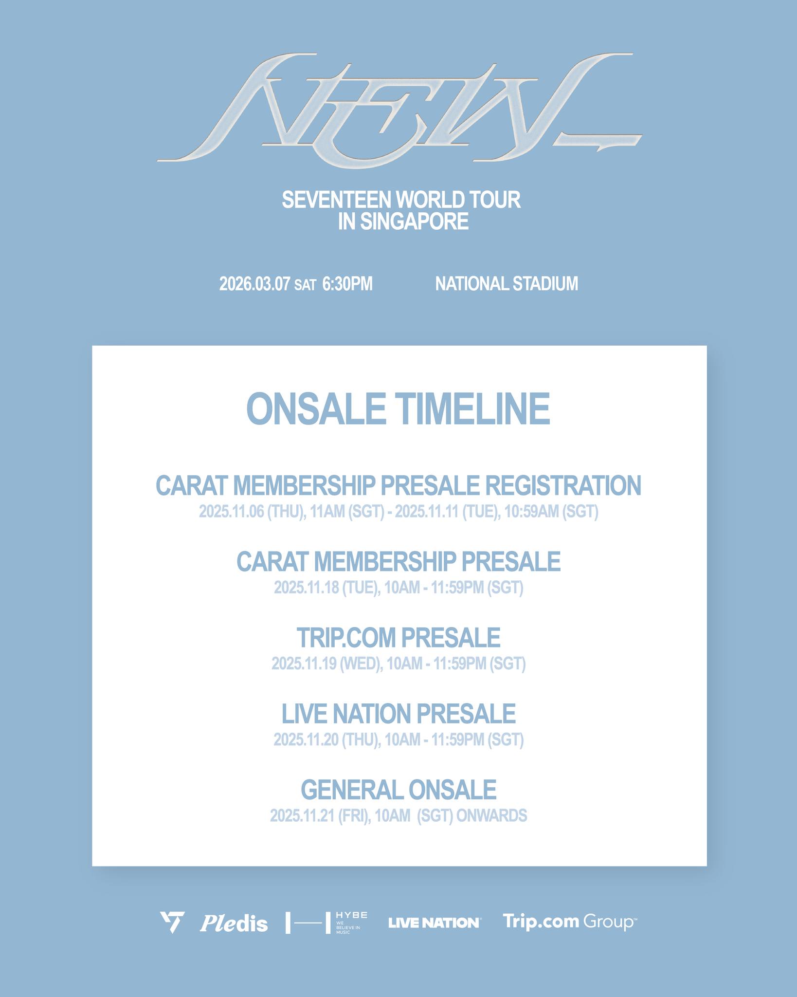 Ticket Sales Schedule SEVENTEEN World Tour in Singapore 2026