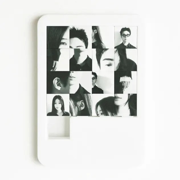 A collage of black and white photographs featuring various human faces and expressions arranged in a grid pattern.