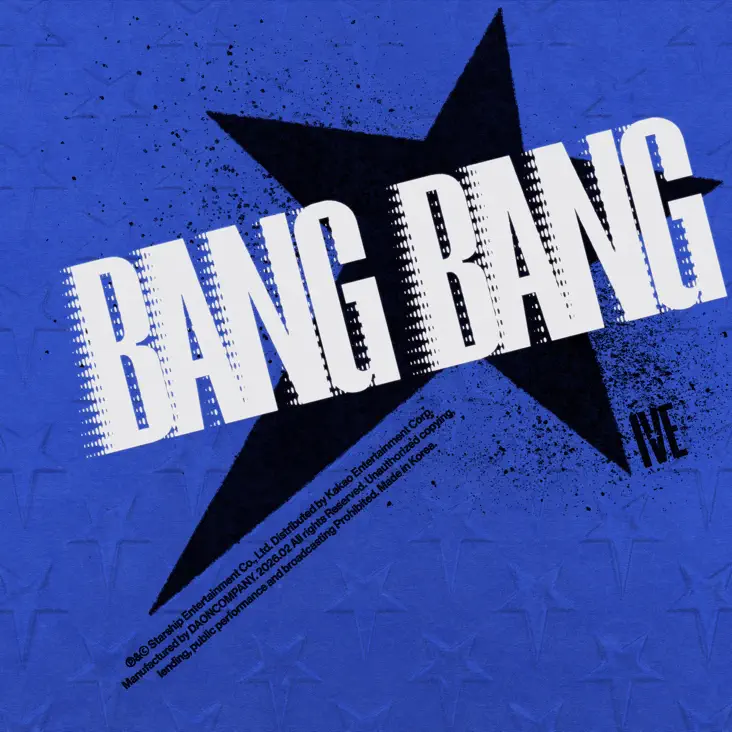 Graphic design featuring the words 'BANG BANG' in bold white text on a blue background with a black star