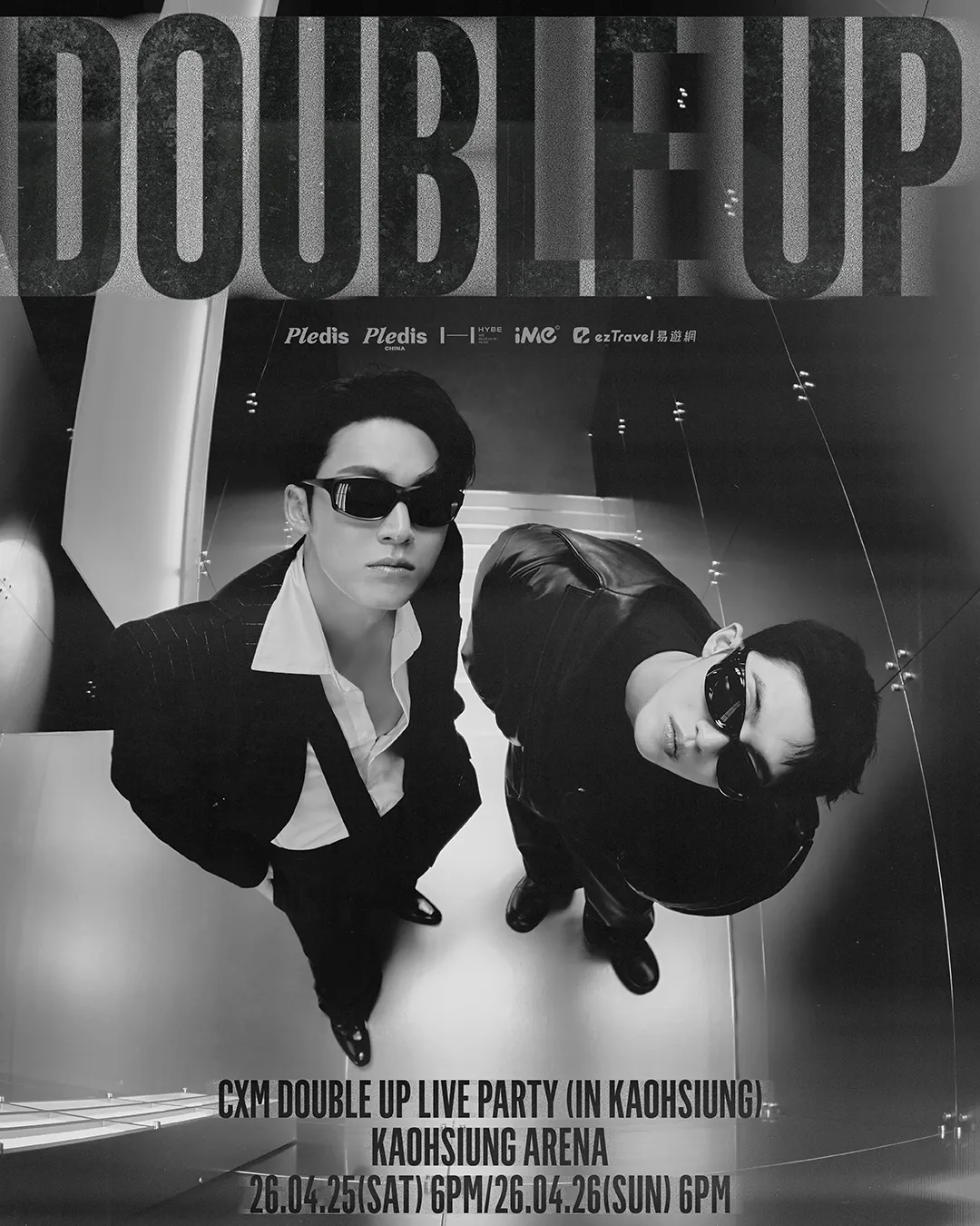 Promotional poster for CxM (SEVENTEEN S.Coups X Mingyu) DOUBLE UP LIVE PARTY in KAOHSIUNG · April 25 – 26, 2026 · Kaohsiung Arena, Kaohsiung, Taiwan