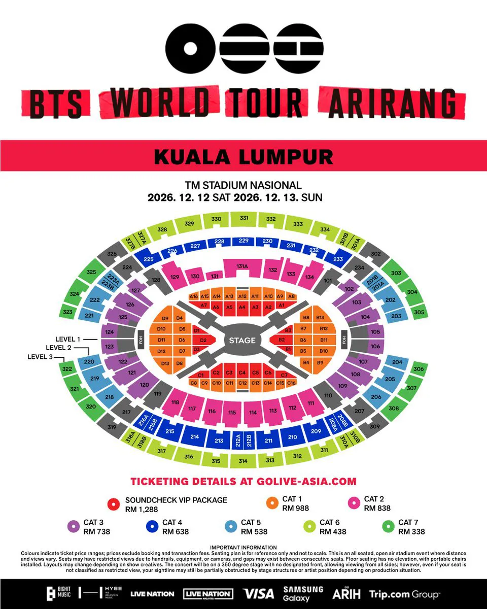 Ticket Price and Seat Map BTS ARIRANG TOUR Malaysia 2026 Ticket Price and Seat Map BTS ARIRANG TOUR Malaysia 2026