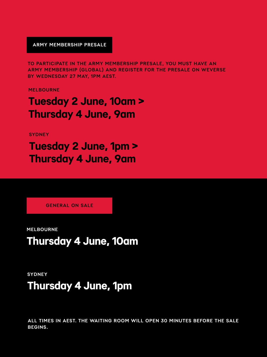 Ticket Sales Schedule BTS ARIRANG TOUR AUSTRALIA 2027 Ticket Sales Schedule BTS ARIRANG TOUR AUSTRALIA 2027