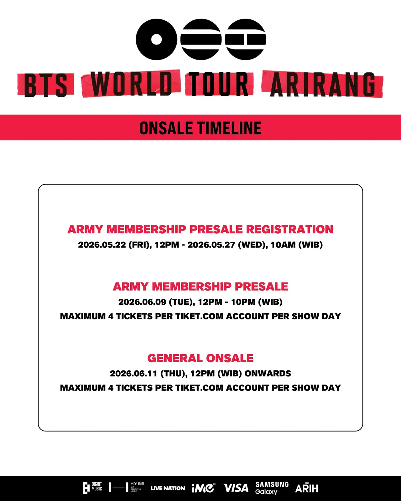 Ticket Sales Schedule BTS ARIRANG TOUR Jakarta GBK 2026 Ticket Sales Schedule BTS ARIRANG TOUR Jakarta GBK 2026