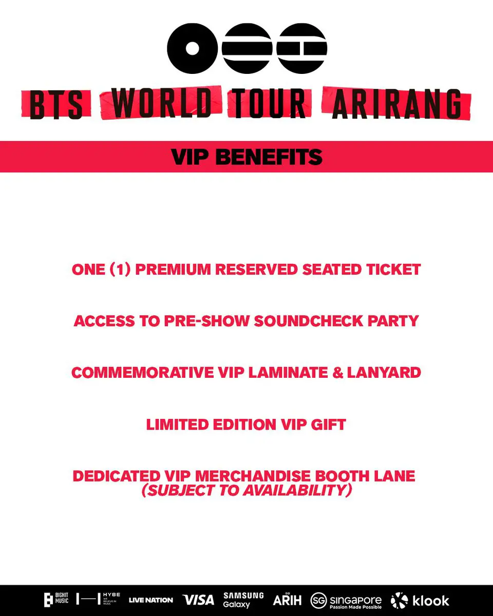 VIP Benefits BTS ARIRANG Tour Singapore 2026 VIP Benefits BTS ARIRANG Tour Singapore 2026