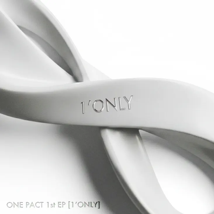 An abstract design featuring intertwined gray ribbons with the text '1'ONLY' embossed on one ribbon and 'ONE PACT 1st EP [1'ONLY]' at the bottom.