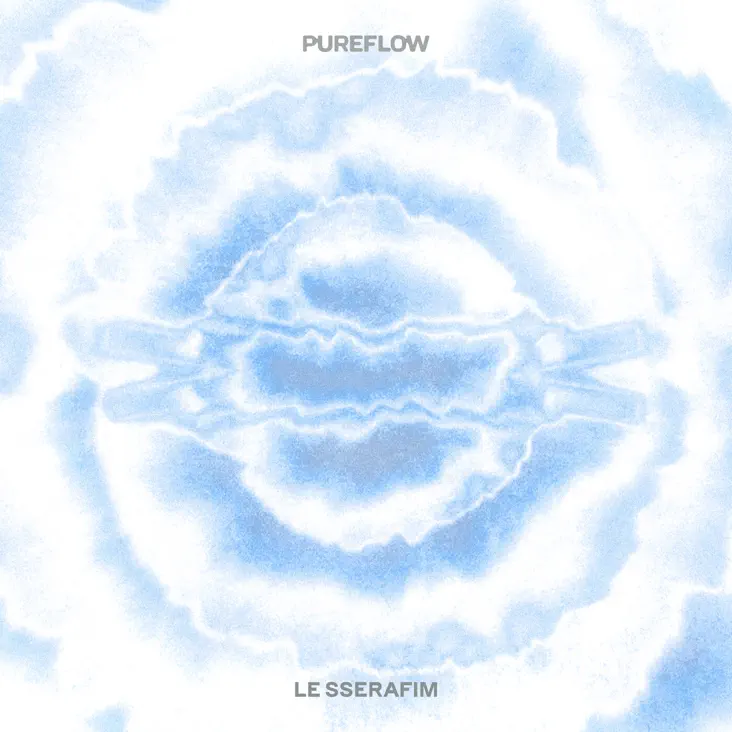 LE SSERAFIM 2nd Studio Album – PUREFLOW pt.1 (2026) Album Cover. Abstract blue and white swirled design featuring the text 'PUREFLOW Part 1' at the top and 'LE SSERAFIM' at the bottom.