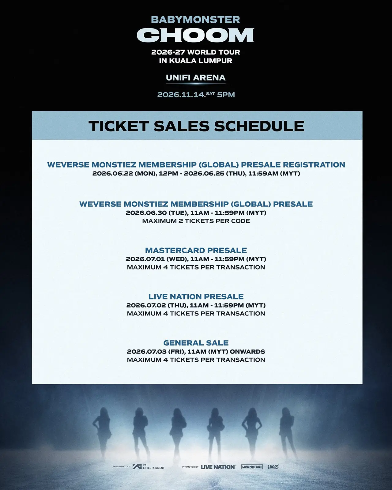 BABYMONSTER World Tour CHOOM 2026 – Kuala Lumpur, Malaysia Ticket Sales Schedule BABYMONSTER World Tour CHOOM 2026 – Kuala Lumpur, Malaysia Ticket Sales Schedule