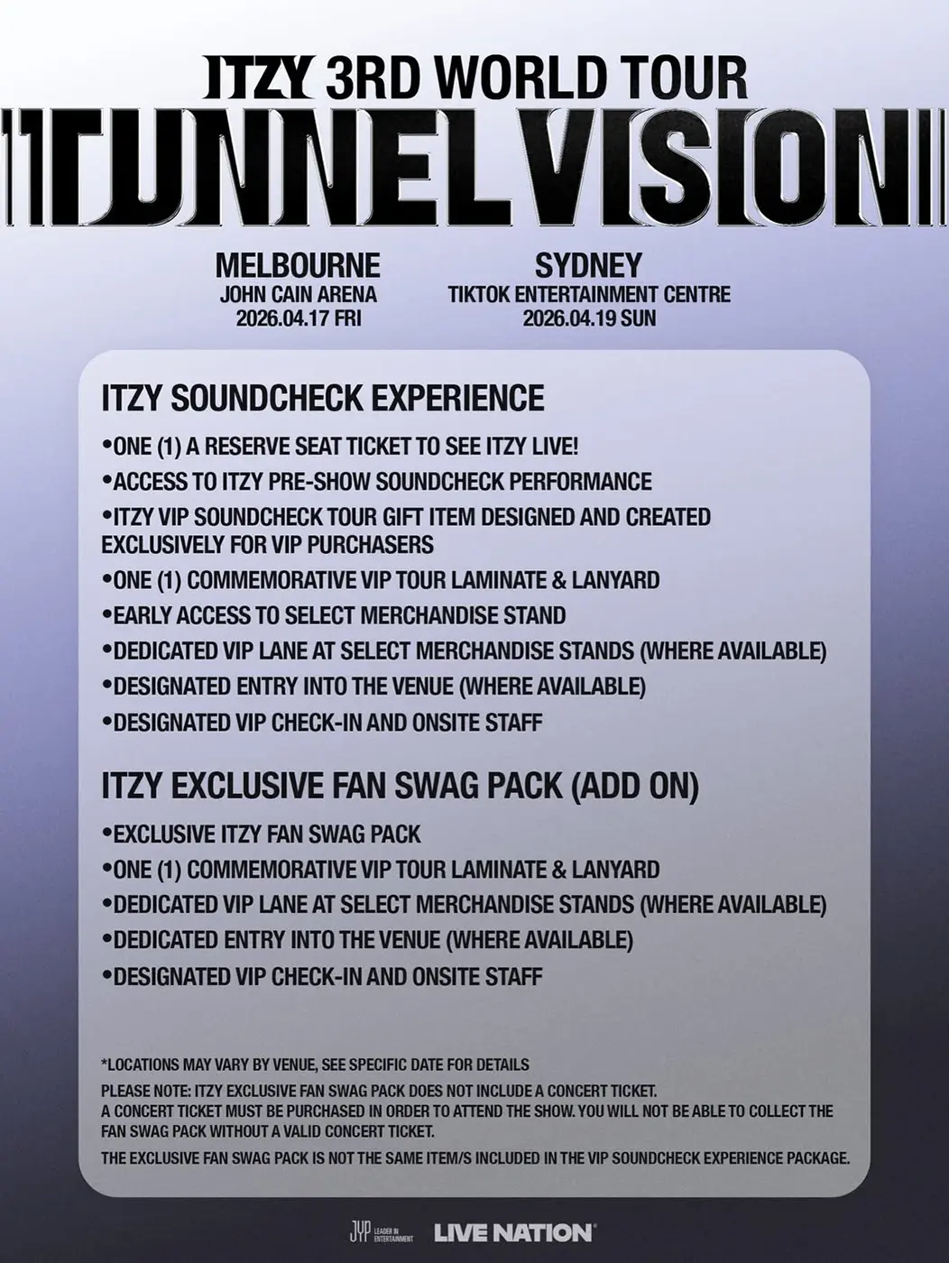 ITZY 3RD WORLD TOUR TUNNEL VISION 2026 in Australia Sound Check package ITZY 3RD WORLD TOUR TUNNEL VISION 2026 in Australia Sound Check package