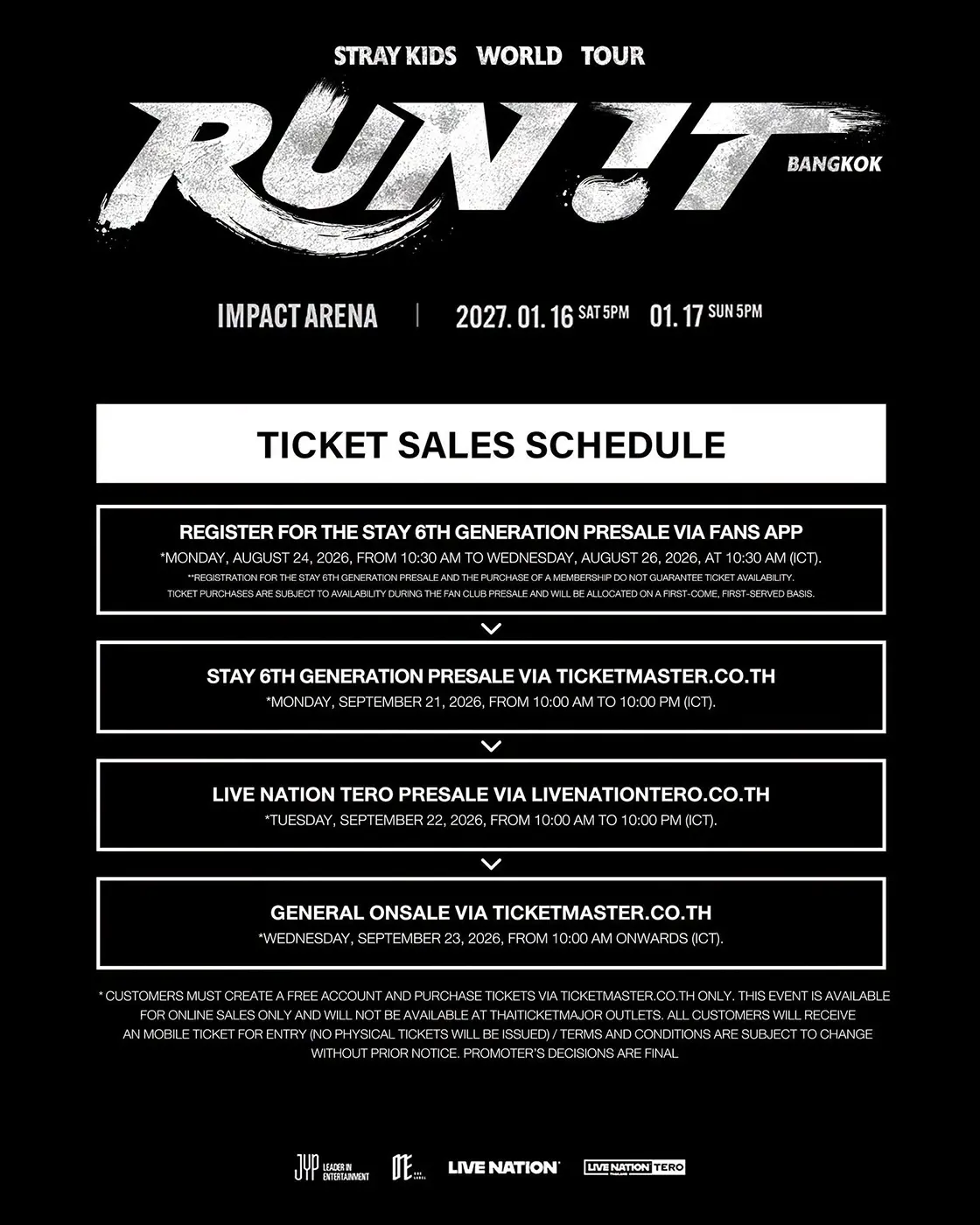 Stray Kids World Tour RUN IT 2026 2027 Bangkok Ticket Sales Schedule Stray Kids World Tour RUN IT 2026 2027 Bangkok Ticket Sales Schedule
