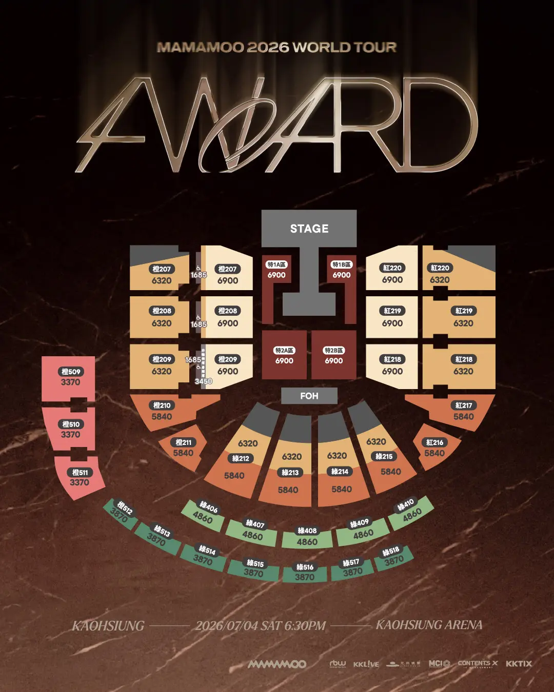 MAMAMOO World Tour 4WARD 2026 – Kaohsiung, Taiwan Ticket Price Seat Map MAMAMOO World Tour 4WARD 2026 – Kaohsiung, Taiwan Ticket Price Seat Map