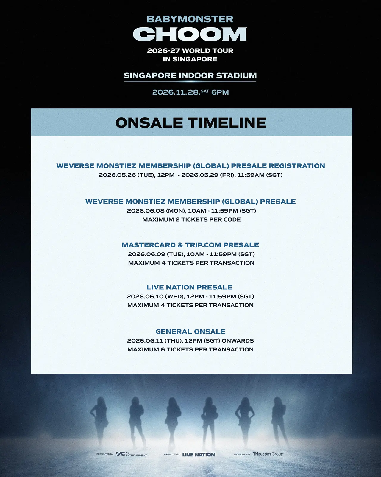 BABYMONSTER World Tour CHOOM 2026 – Singapore Ticket Sales Schedule BABYMONSTER World Tour CHOOM 2026 – Singapore Ticket Sales Schedule