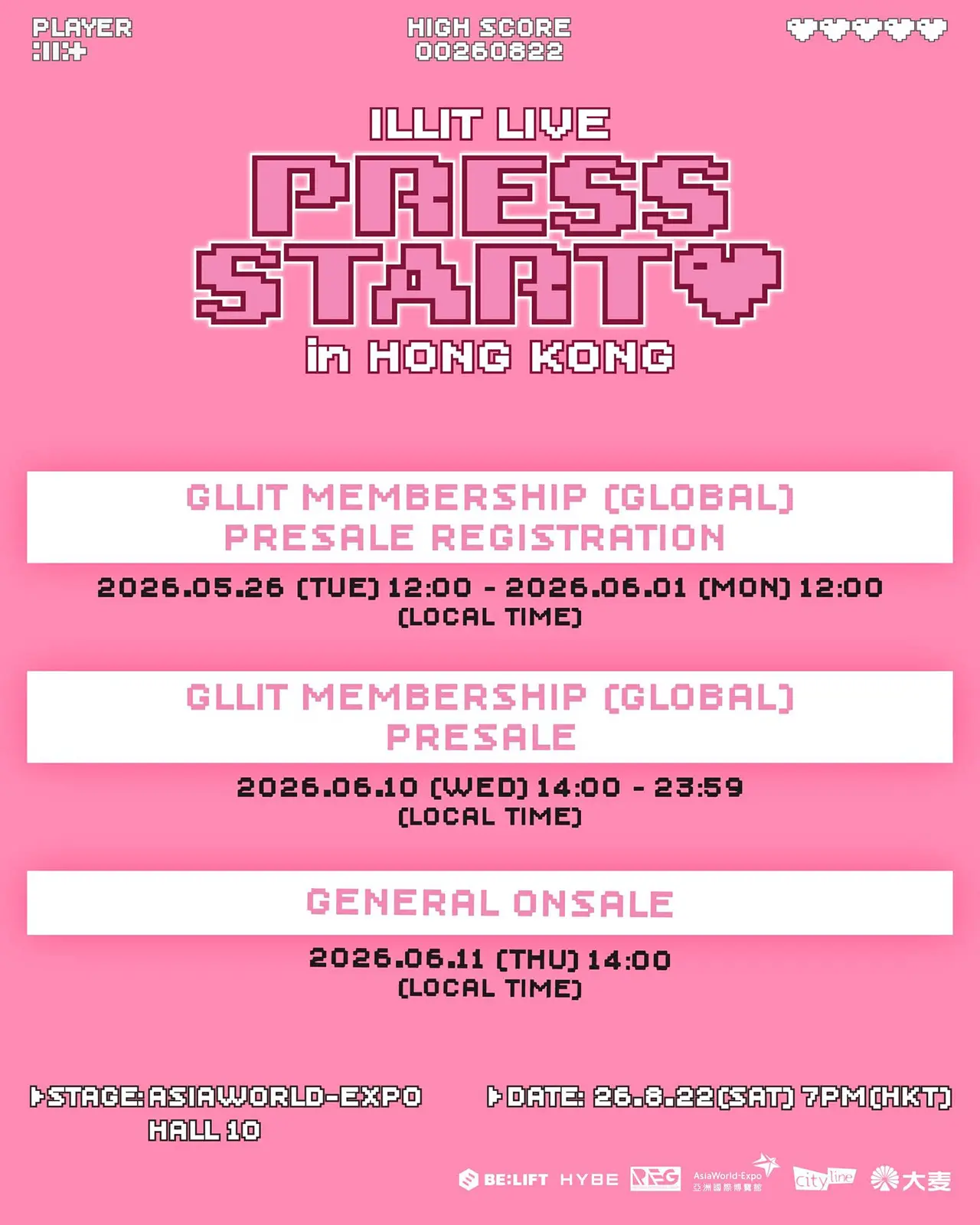 ILLIT Live PRESS START︎︎❤ 2026 in Hong Kong Ticket Sales Schedule ILLIT Live PRESS START︎︎❤ 2026 in Hong Kong Ticket Sales Schedule