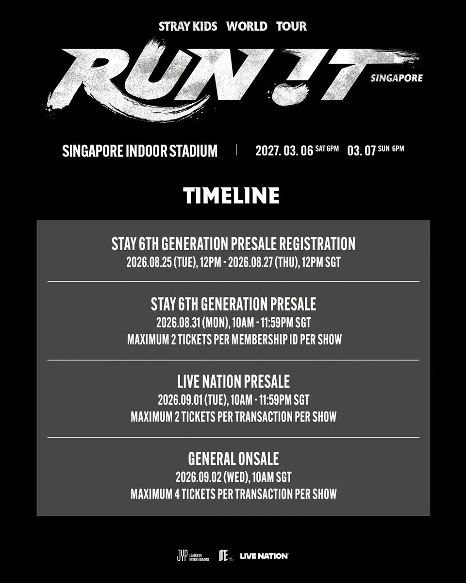 Stray Kids World Tour RUN IT 2026 2027 Singapore Ticket Schedule Stray Kids World Tour RUN IT 2026 2027 Singapore Ticket Schedule